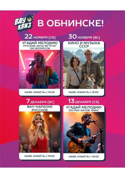 Afisha-go. Афиша мероприятий: Музыкальные и интеллектуальные игры «Вау Квиз»